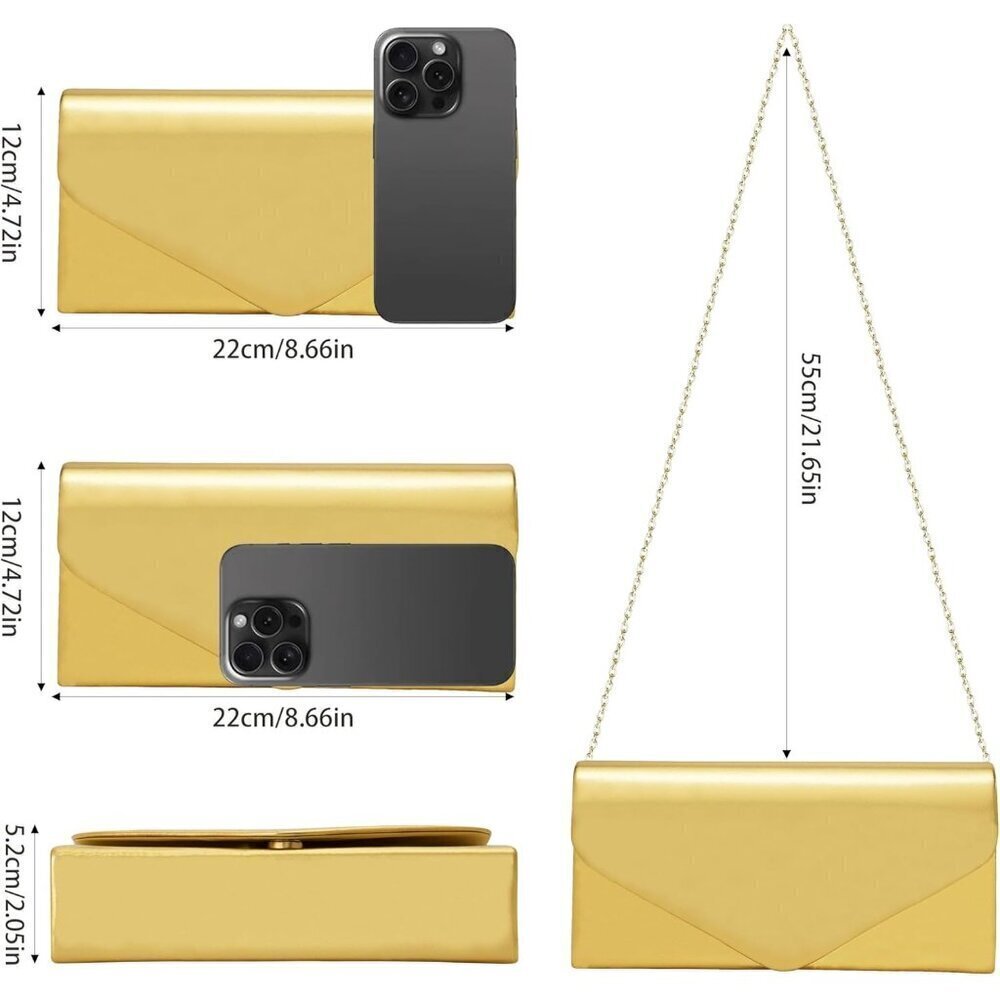 🆕Women Gold Metallic Vegan Leather Evening Clutch Bag with Chain Strap Wedding - Picture 5 of 7